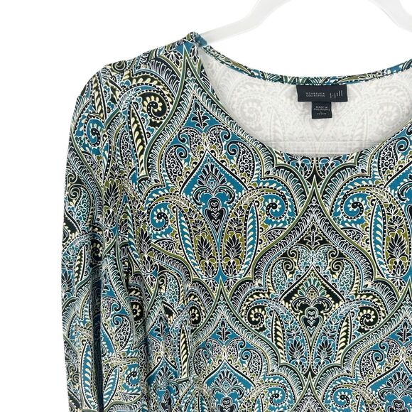 J Jill Wearever Collection Dress Petite Large Blue Paisley Jersey Knit Office - Picture 6 of 13